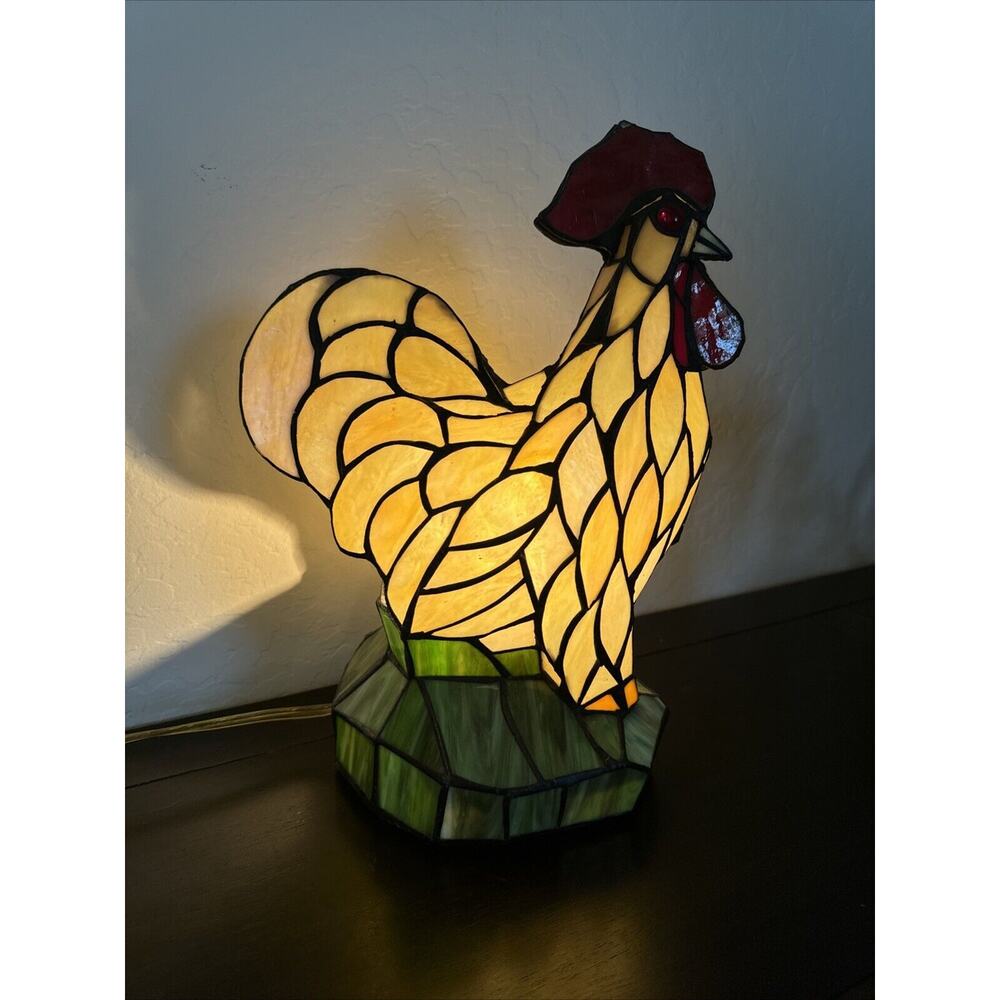 Tiffany Style Rooster Hen Chicken Stained Glass Mosaic Art Lamp Light